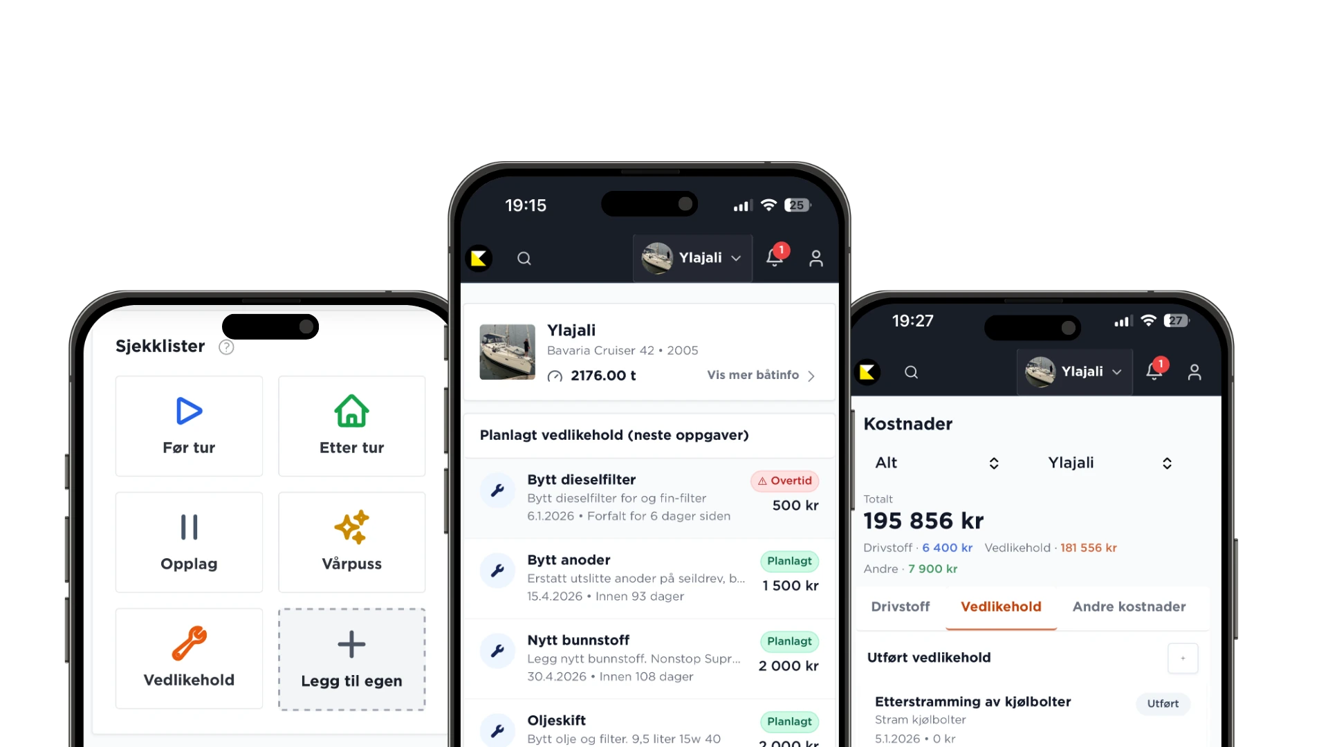 Kveile digital servicebok for båt på mobil